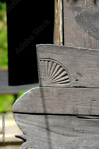 WEST SUMATERA, INDONESIA -JUNE 8, 2014: Architectural detail and woodcraft at Tuo Kayu Jao Mosque in West Sumatra, Indonesia. Built-in 1599 and is the second oldest mosque in Indonesia. photo