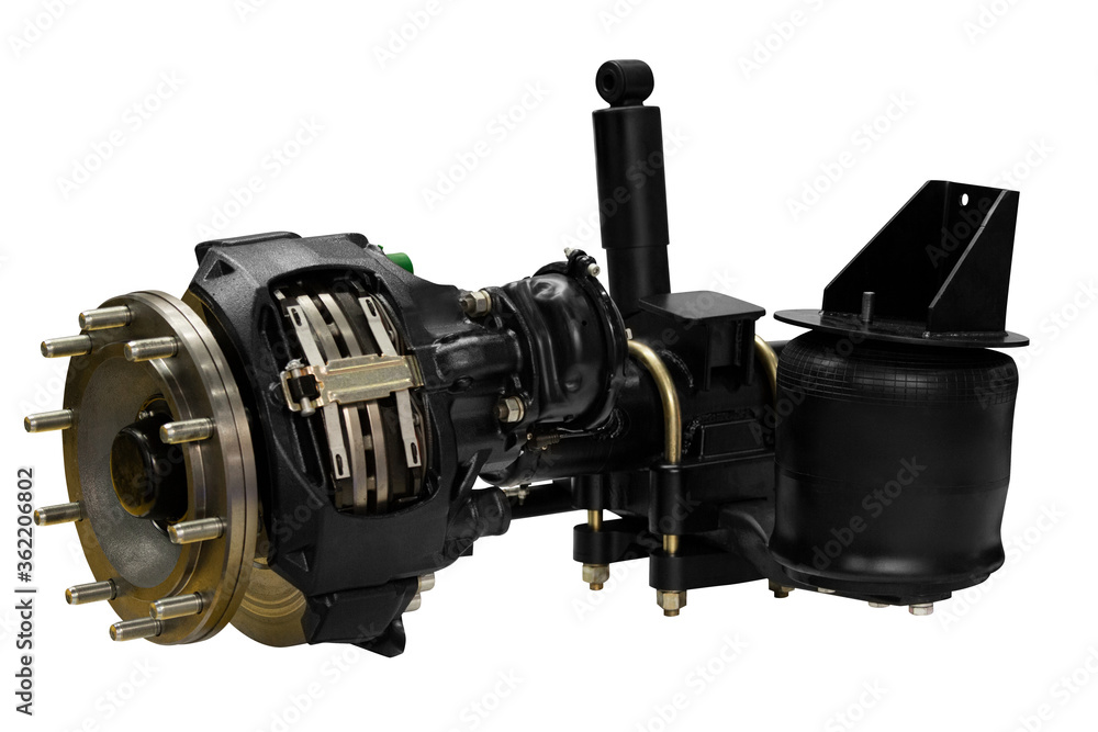 Truck wheel hub with brake and air suspension. Isolated on white background Stock Photo Adobe