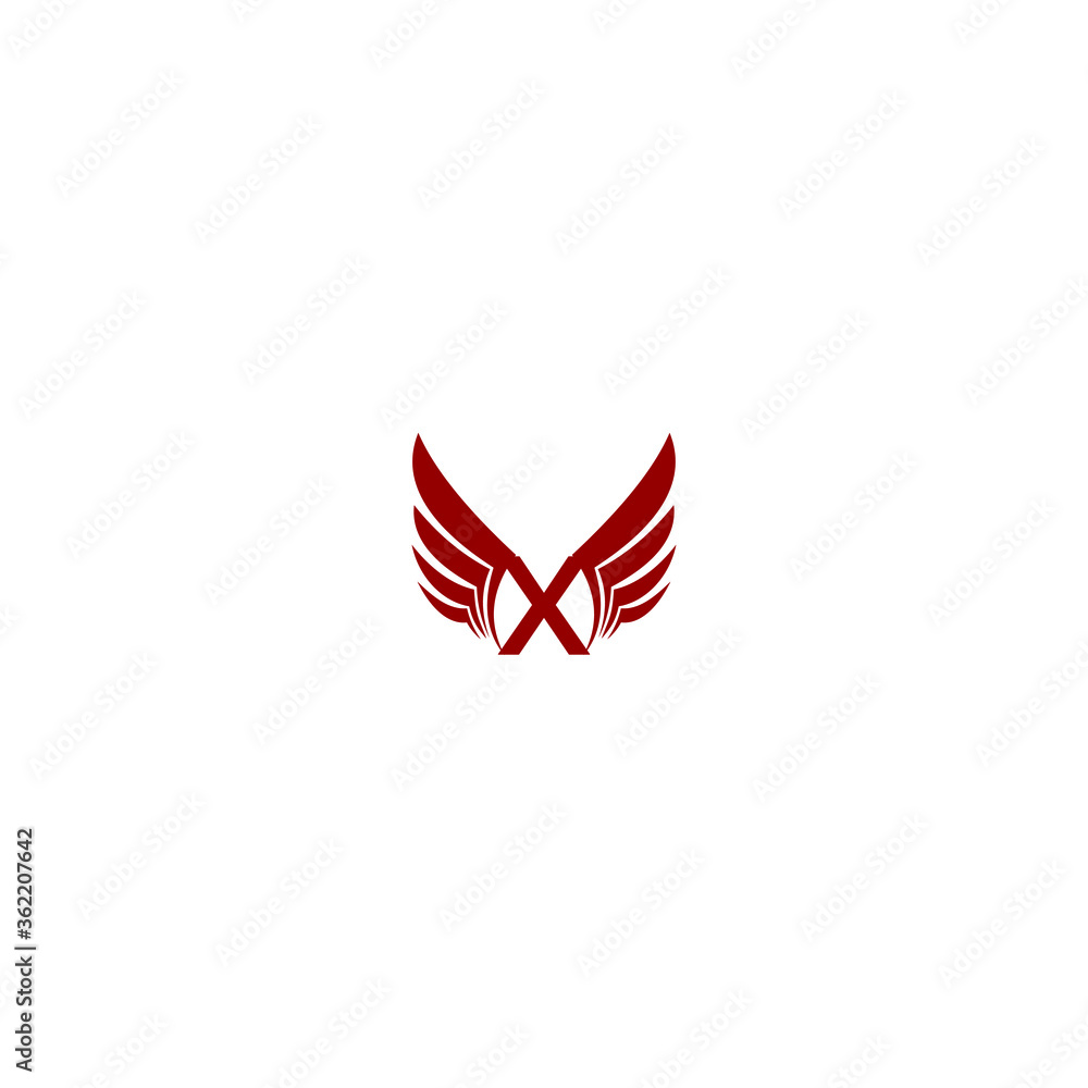 logo combination from letter X with angel wings logo design concept
