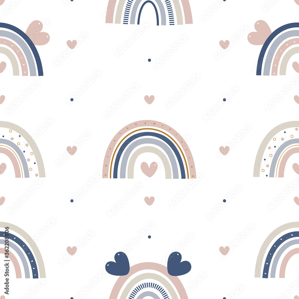 Fototapeta premium Rainbow, Pattern, Rainbow pattern, Boho pattern, Scandinavian pattern, Baby pattern, kids rainbow, Home Decor, kids Decor, Boho Rainbow, Modern Rainbow, Rainbow baby, Illustration, art