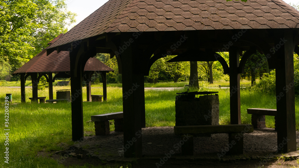 Picknik gazebos and Beautiful views in the Silesian park in Chorzów. A free entry space is available. Picknik gazebos and Beautiful views in the Silesian park in Chorzów. A free entry space is available.