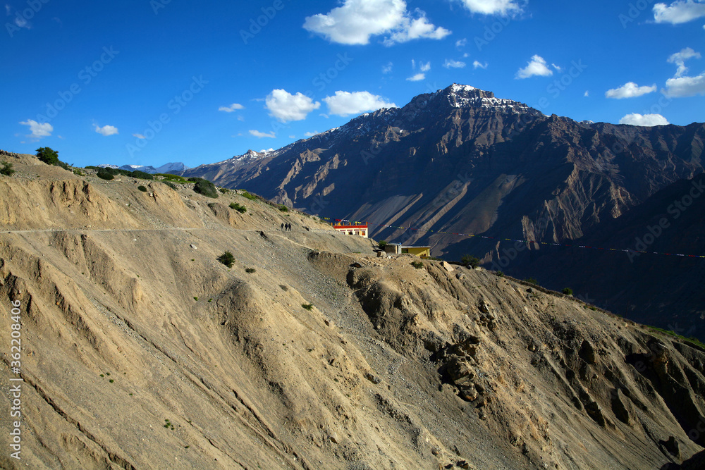 Beautiful scenic view of Spiti valley, Dhankar Monastery, Himachal Pradesh, India.