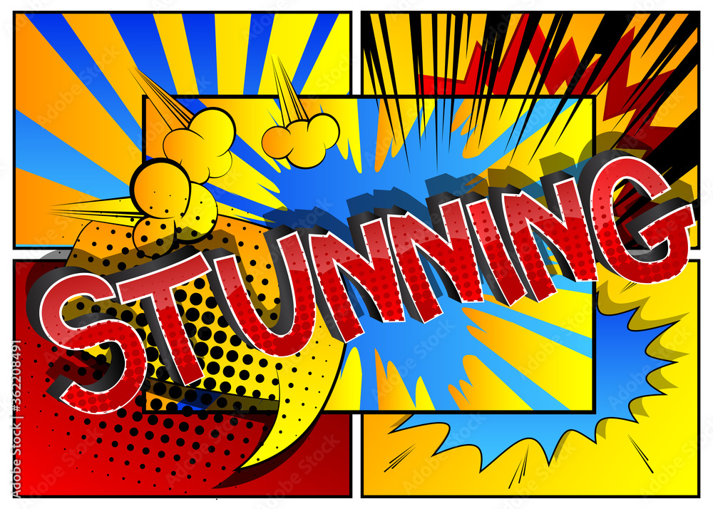 Stunning - Comic book style cartoon words on abstract background. Stunning - Comic book style cartoon words on abstract background.