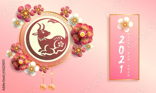 Happy new year 2021 / Chinese new year / Year of the ox / Zodiac sign for greetings card, invitation, posters, brochure, calendar, flyers, banners.