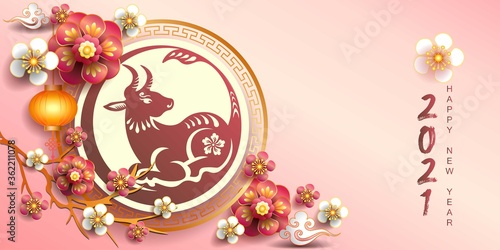 Happy new year 2021 / Chinese new year / Year of the ox / Zodiac sign for greetings card, invitation, posters, brochure, calendar, flyers, banners.