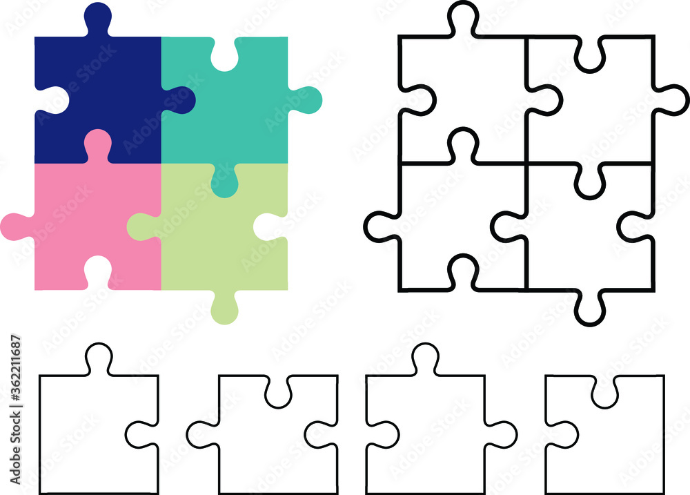 Puzzle Pieces Flat Illustrations Vector Puzzle Pieces Flat Illustrations Vector