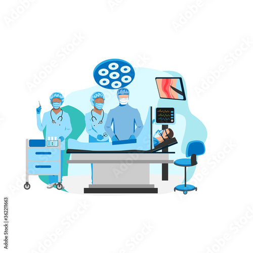 Surgical operation in the operating room. Medical equipment for surgical operations. Thanks to the doctors and nurses. Vector illustration isolated on a white background.