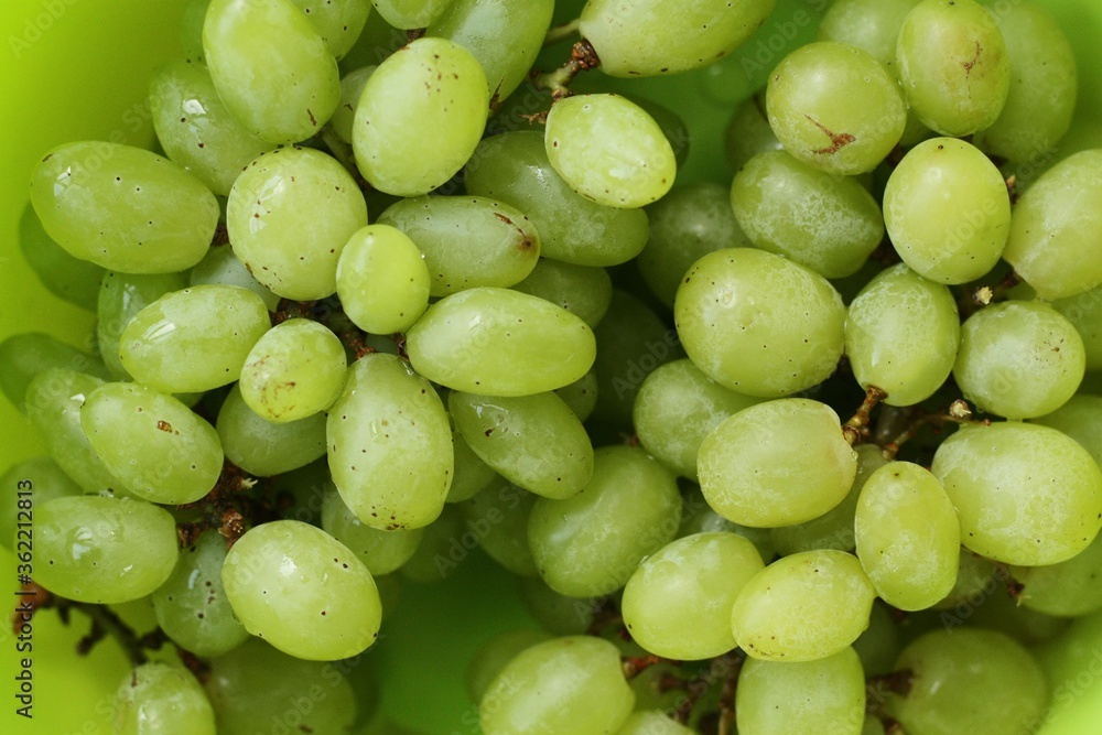 Ripe green grapes in a bowl macro Ripe green grapes in a bowl macro