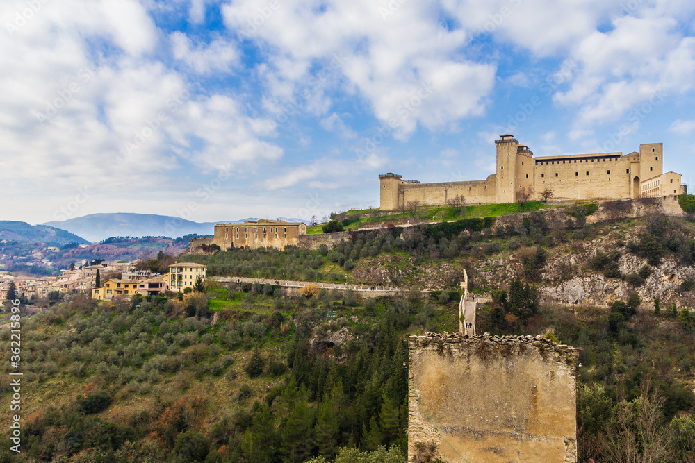 Panorama of Spoleto, ancient city in Umbria, Italy