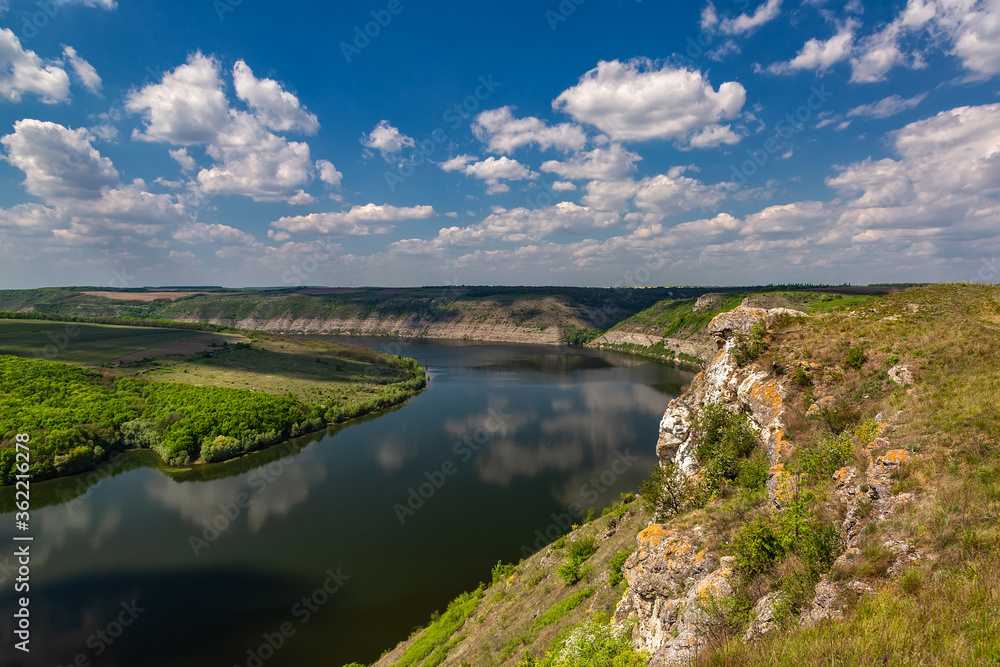 Beautiful view over the river on a sunny day. Outdoor recreation. Dniester Grand Canyon. Beautiful view over the river on a sunny day. Outdoor recreation. Dniester Grand Canyon.