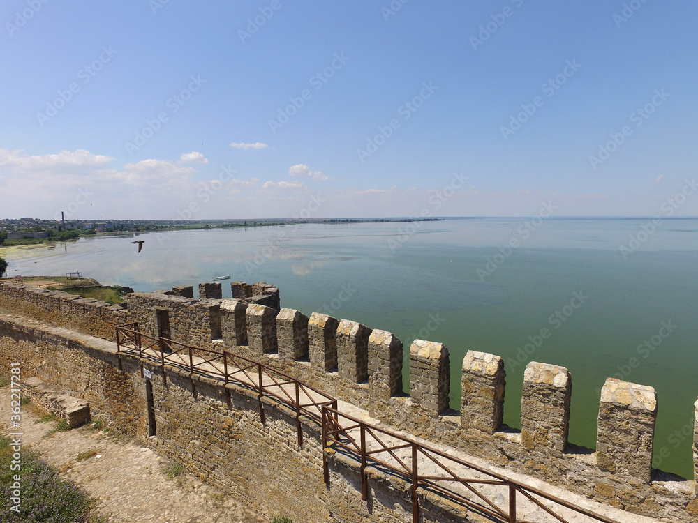 View of the Akkerman fortress from the drone  which is on the bank of the Dniester estuary, in Odessa region