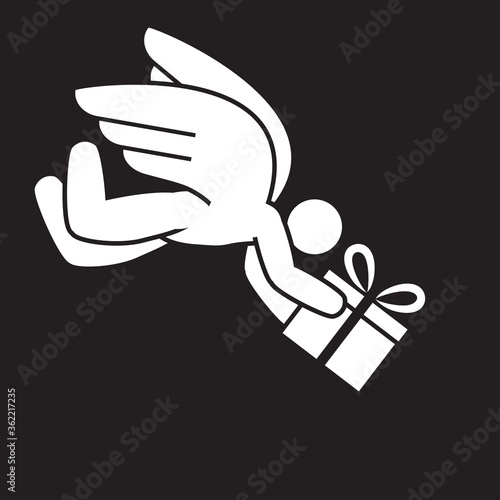  winged angel delivering a gift box