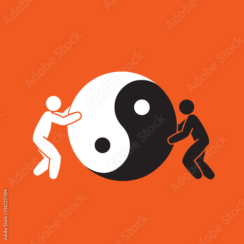 two people  holding yin and yang symbols together
