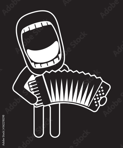 big mouth accordionist singing and playing accordion