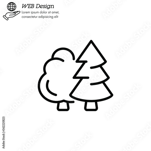 Deciduous and coniferous tree. Forest. icon thin line, linear, outline. Simple sign, logo. 