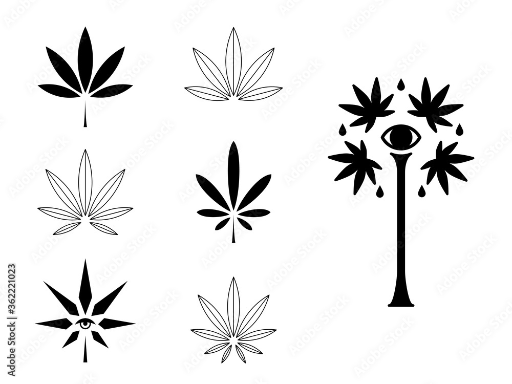 Hemp leafs vol.2 black on white vector design