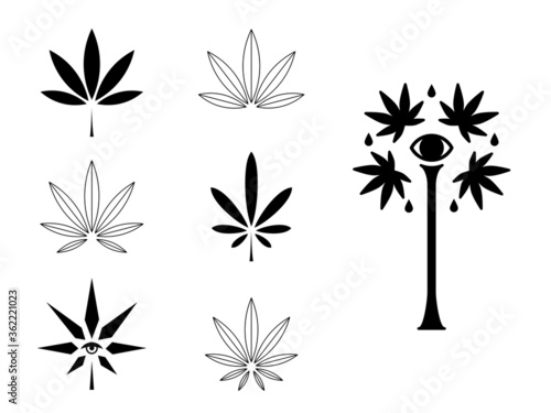 Hemp leafs vol.2 black on white vector design
