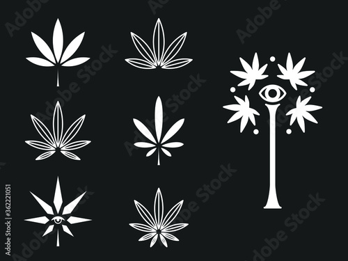 Hemp leafs vol.2 white on black vector design