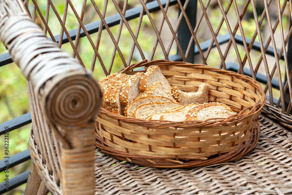 rye bread in a wicker basket