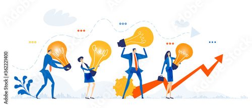 Successful business people caring light bulbs as symbol of finding new creative approach to solve the problem. Cooperation. Business meeting. Thinking out of box concept illustration