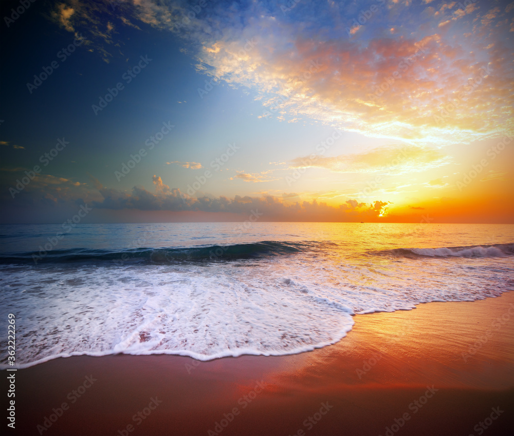 Fototapeta premium beautiful tropical sunset and sea