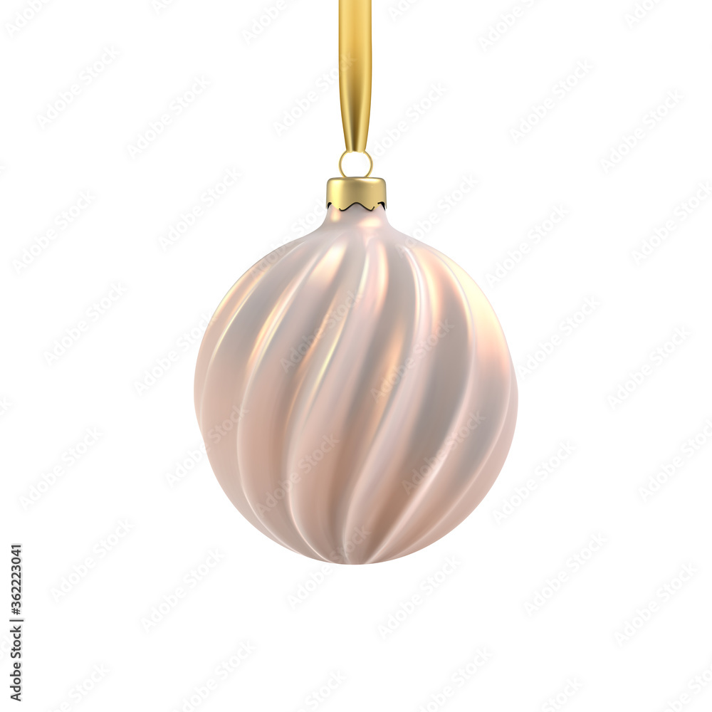 Realistic Gold Christmas tree toy in the form of a spiral.
