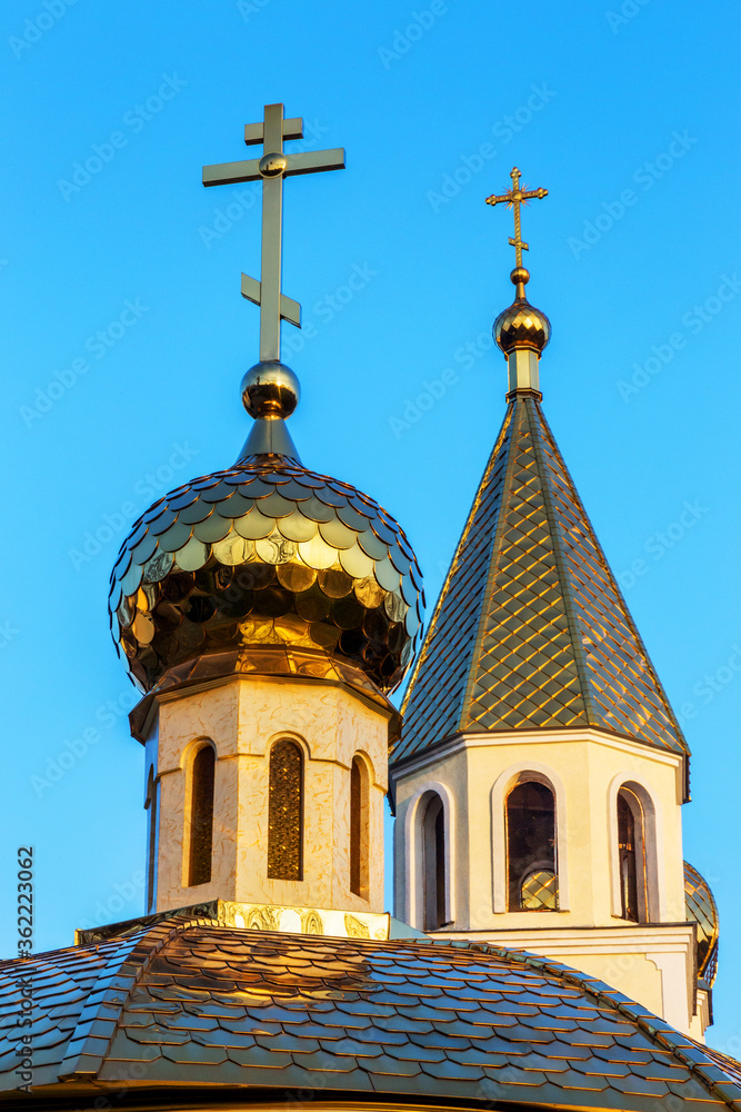Golden domes and crosses Orthodox Cathedral. Odessa, Ukraine.
