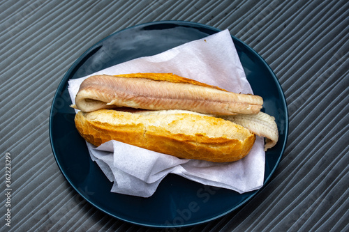 'Broodje gerookte paling': 
smoked eel sandwich, a Dutch delicacy around the IJselmeer