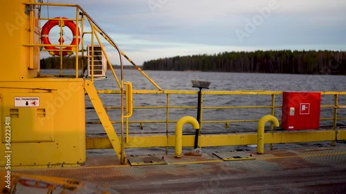Cable ferry at lake Saimaa, Finland captured on spring evening with full frame camera