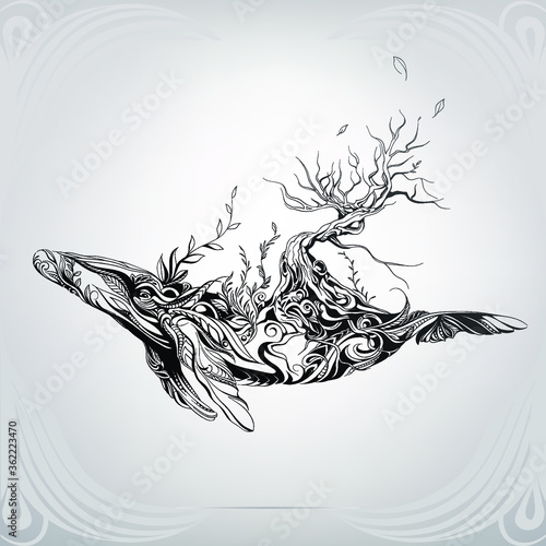 Whale in a floral ornament