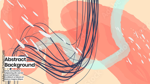 Abstract background illustration. Colorful lines, petals and paint strokes. Decorative chaos wallpaper, backdropfor cover, invitation, banner, placard, brochure, poster, card, flyer and other. Eps10.