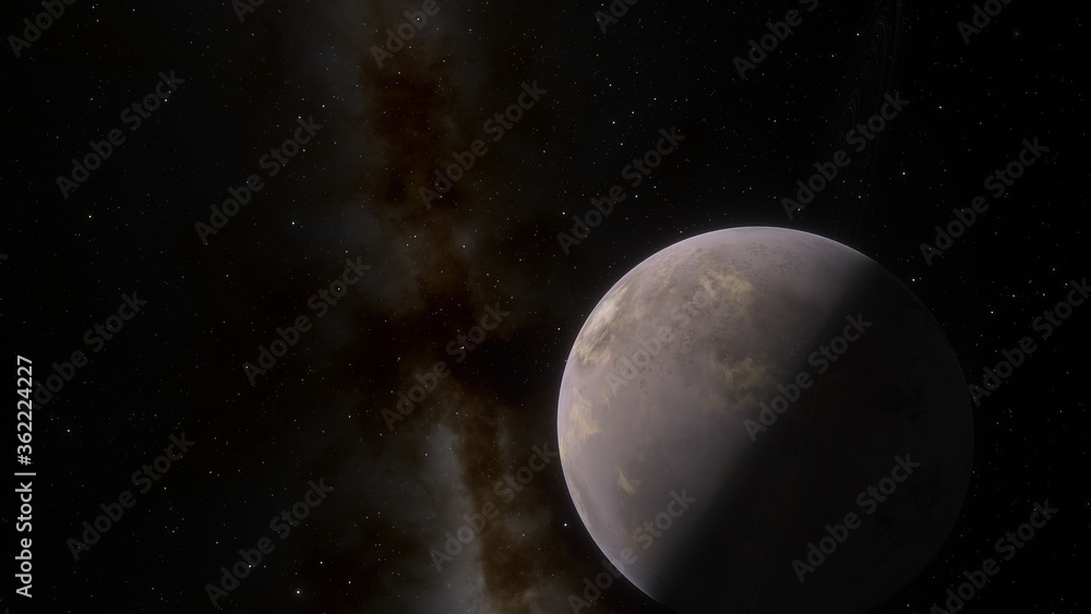 Obraz premium science fiction wallpaper, cosmic landscape, realistic exoplanet, beautiful alien planet in far space, detailed planet surface 3d render