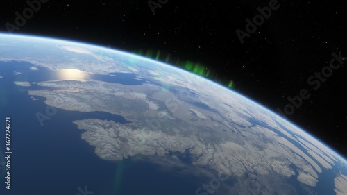 View of planet earth from space  detailed planet surface  science fiction wallpaper  cosmic landscape 3D render
