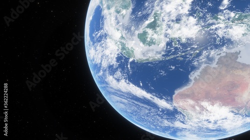 Fototapeta Naklejka Na Ścianę i Meble -  View of planet earth from space, detailed planet surface, science fiction wallpaper, cosmic landscape 3D render