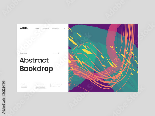 Abstract homepage illustration. Colorful lines, petals and paint strokes. Decorative chaotic background, backdrop. Hand drawn texture, different shapes and textures. Eps10 vector.