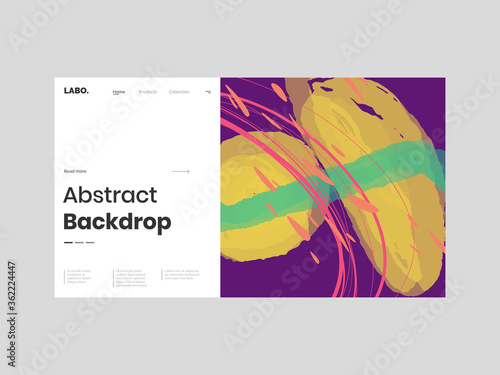 Abstract homepage illustration. Colorful lines, petals and paint strokes. Decorative chaotic background, backdrop. Hand drawn texture, different shapes and textures. Eps10 vector.
