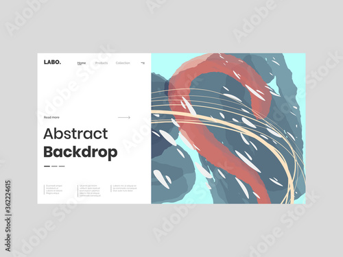 Abstract homepage illustration. Colorful lines, petals and paint strokes. Decorative chaotic background, backdrop. Hand drawn texture, different shapes and textures. Eps10 vector.