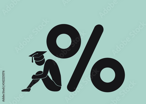 sad student under heavy load of loans and debts 