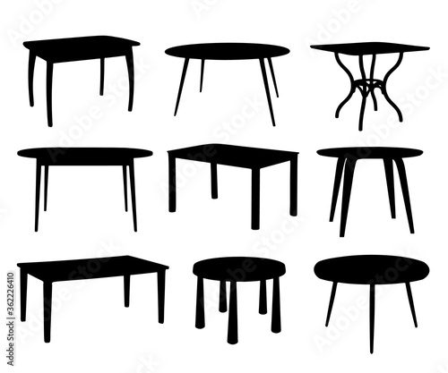 The tables are rectangular and round for the kitchen and living room. Vector image.