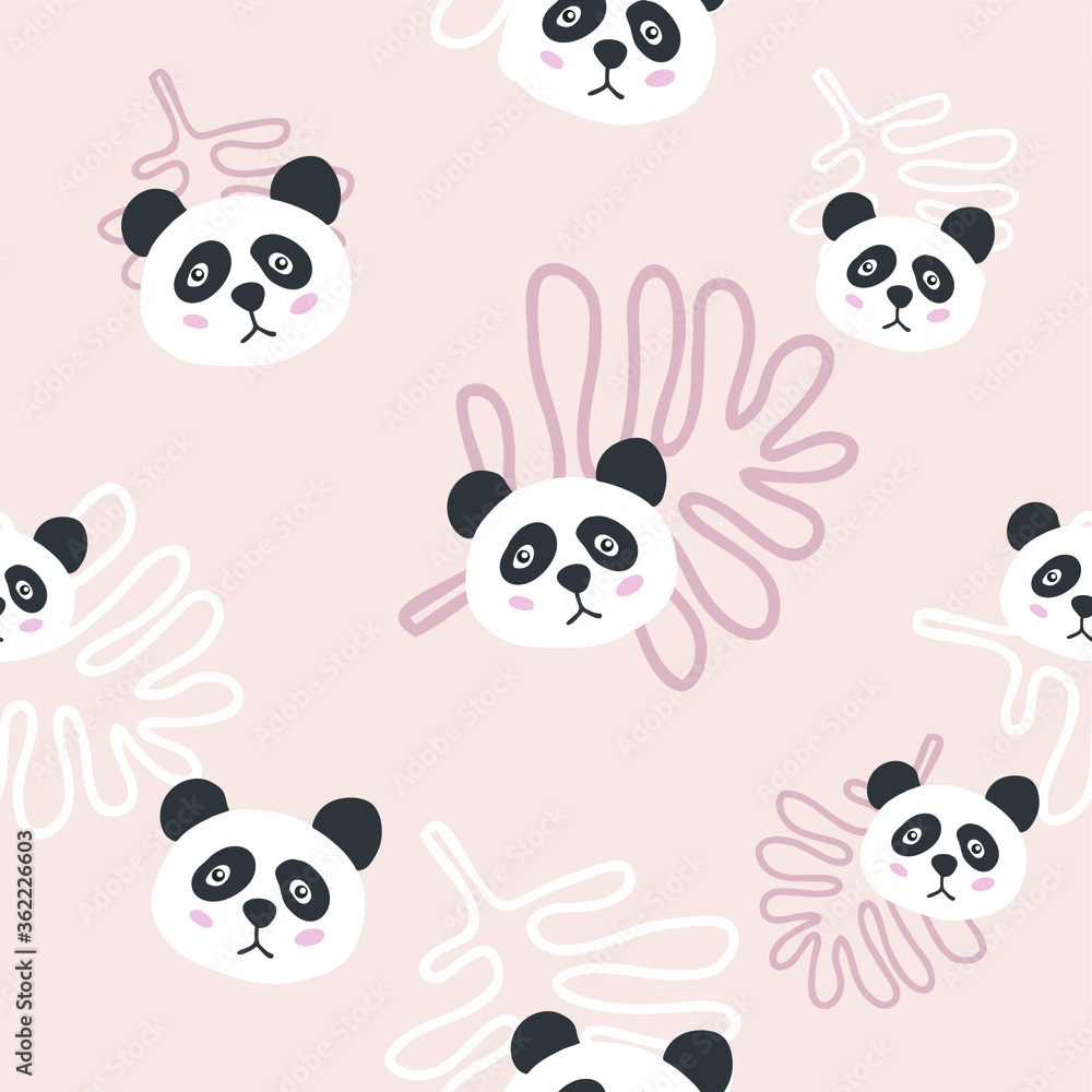 Naklejka premium Panda seamless pattern background, sad cute panda, cartoon panda bears.