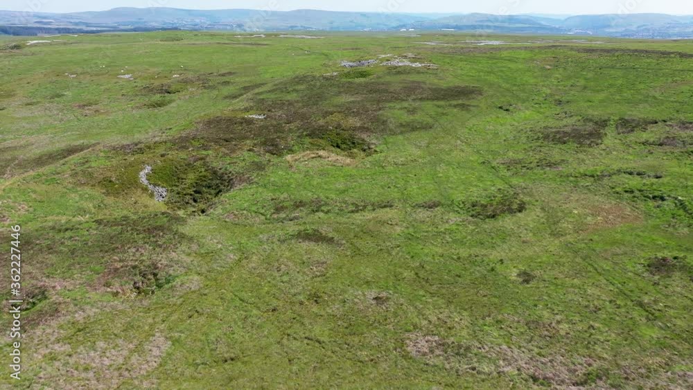 Aerial drone view flying over collapsed sinkholes and cave entrances on remote moorland (Crescent Cave area, Brecon Beacons, South Wales, UK) Aerial drone view flying over collapsed sinkholes and cave entrances on remote moorland (Crescent Cave area, Brecon Beacons, South Wales, UK)