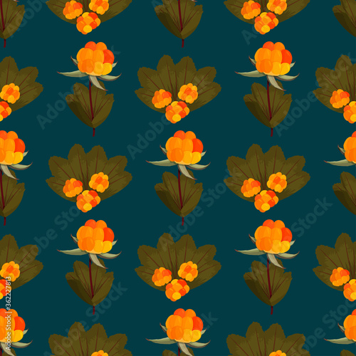 Fresh cloudberry background. Whole forest berries seamless pattern.