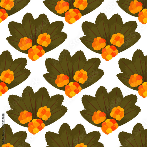 Fresh cloudberry background. Whole forest berries seamless pattern.