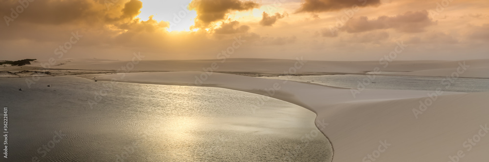 Lencois Maranhenses, National Park, Maranhao. Web banner in panoramic view.
