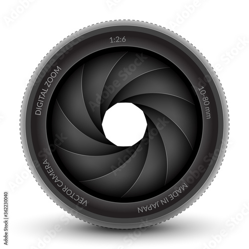 Camera shutter photography icon aperture. Focus vector black lens zoom digital design