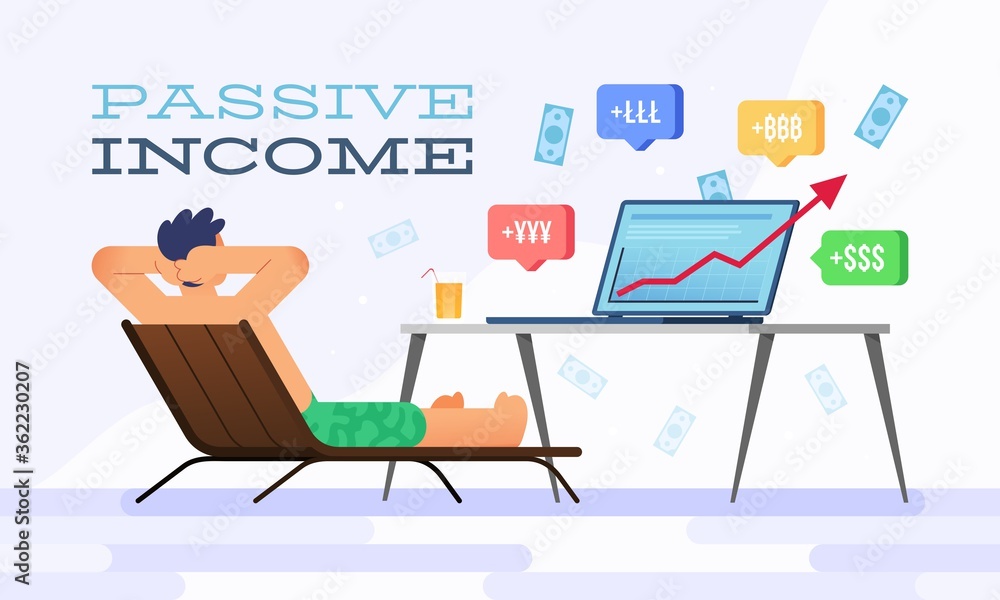Fototapeta premium Vector illustration happy businessman and passive income