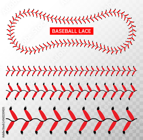 Baseball red lace seam thread. Base ball vector illustration lace stitch