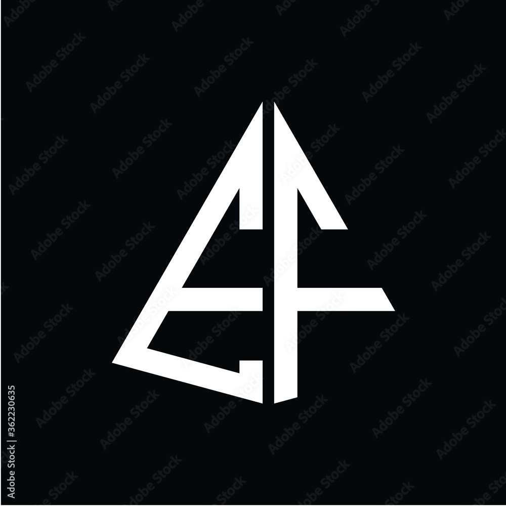 E F white triangle initials with a black background E F white triangle initials with a black background