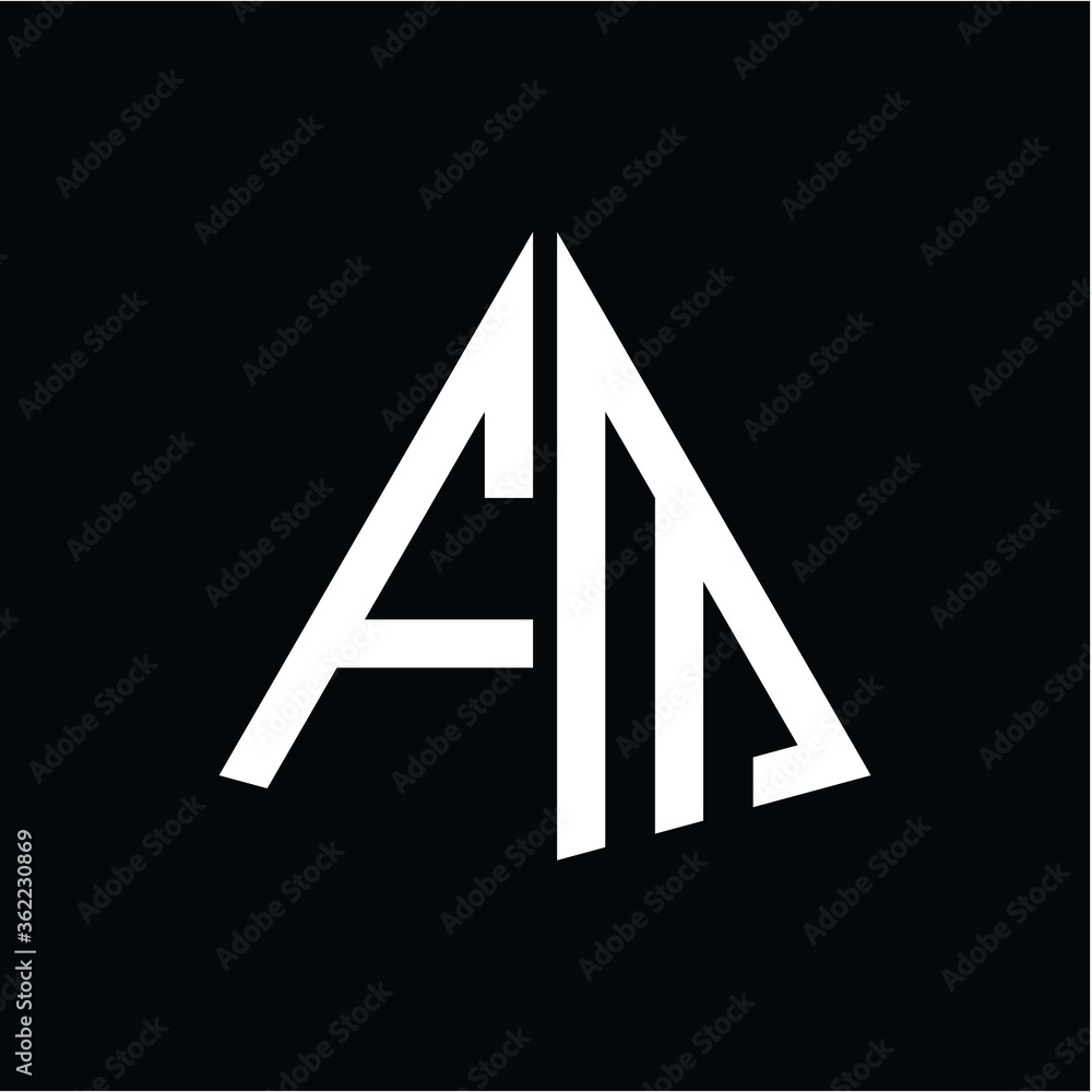 F M white triangle initials with a black background F M white triangle initials with a black background