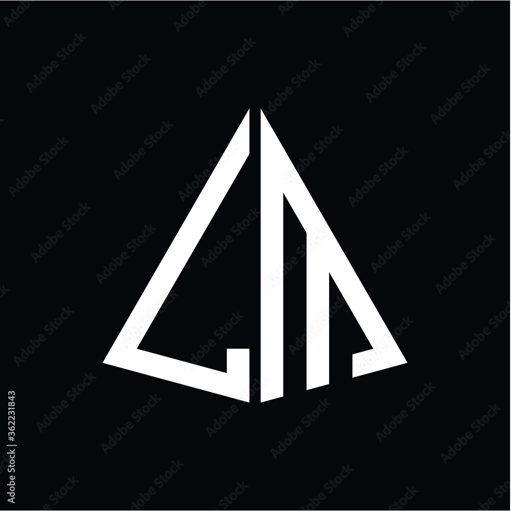 L M white triangle initials with a black background L M white triangle initials with a black background